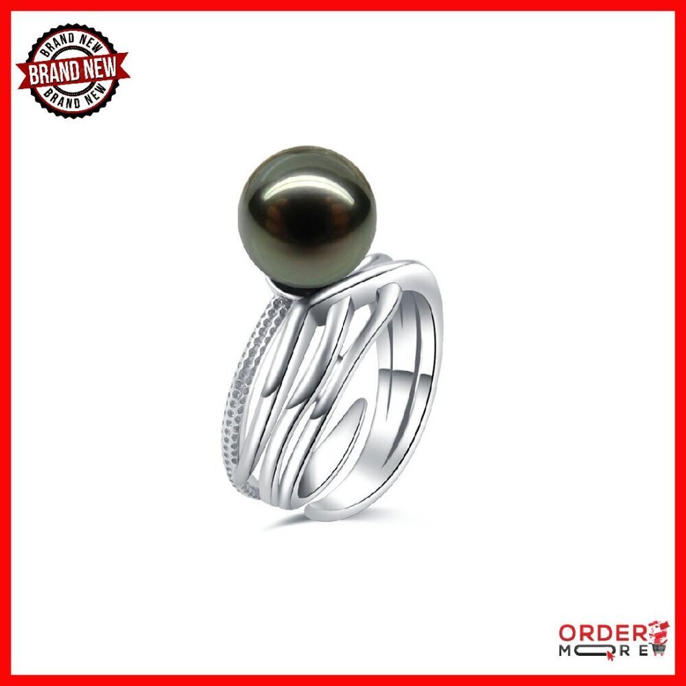 Sterling Silver Statement Ring with Tahitian Pearl, Resizable Fine Jewelry